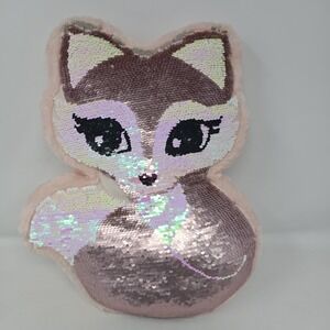 Plush Fox Pillow Reversible Sequins By Justice Light Pink and Gold 15 Inches